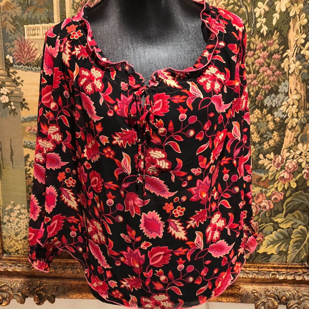 Jose Women's Pull Over Blouse Tie Neckline